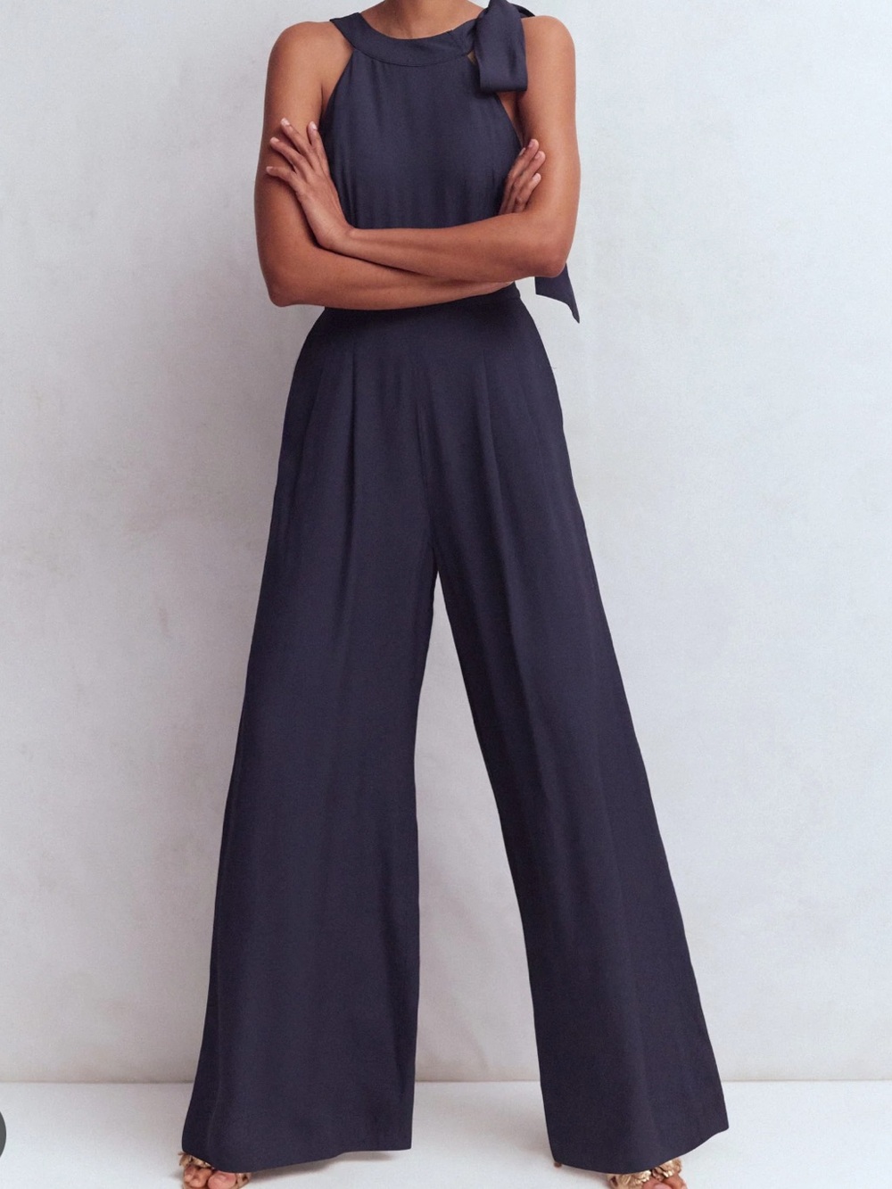 BODEN TIE HALTER NECK JUMPSUIT NAVY - 6P